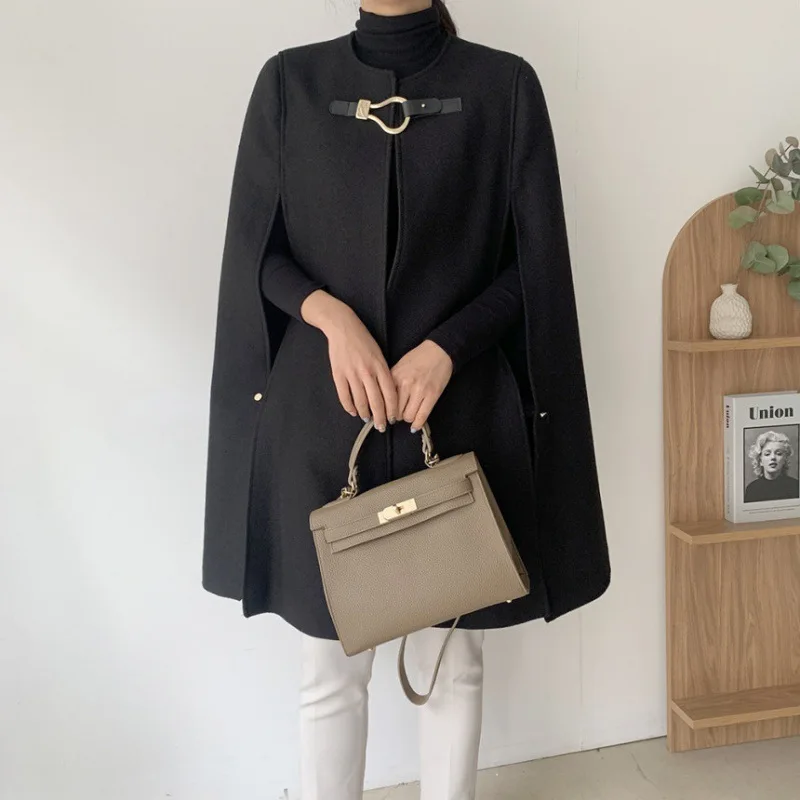 Spot~ New autumn and winter Korean version loose medium and long Mao Ni cloak jacket Nizi coat women