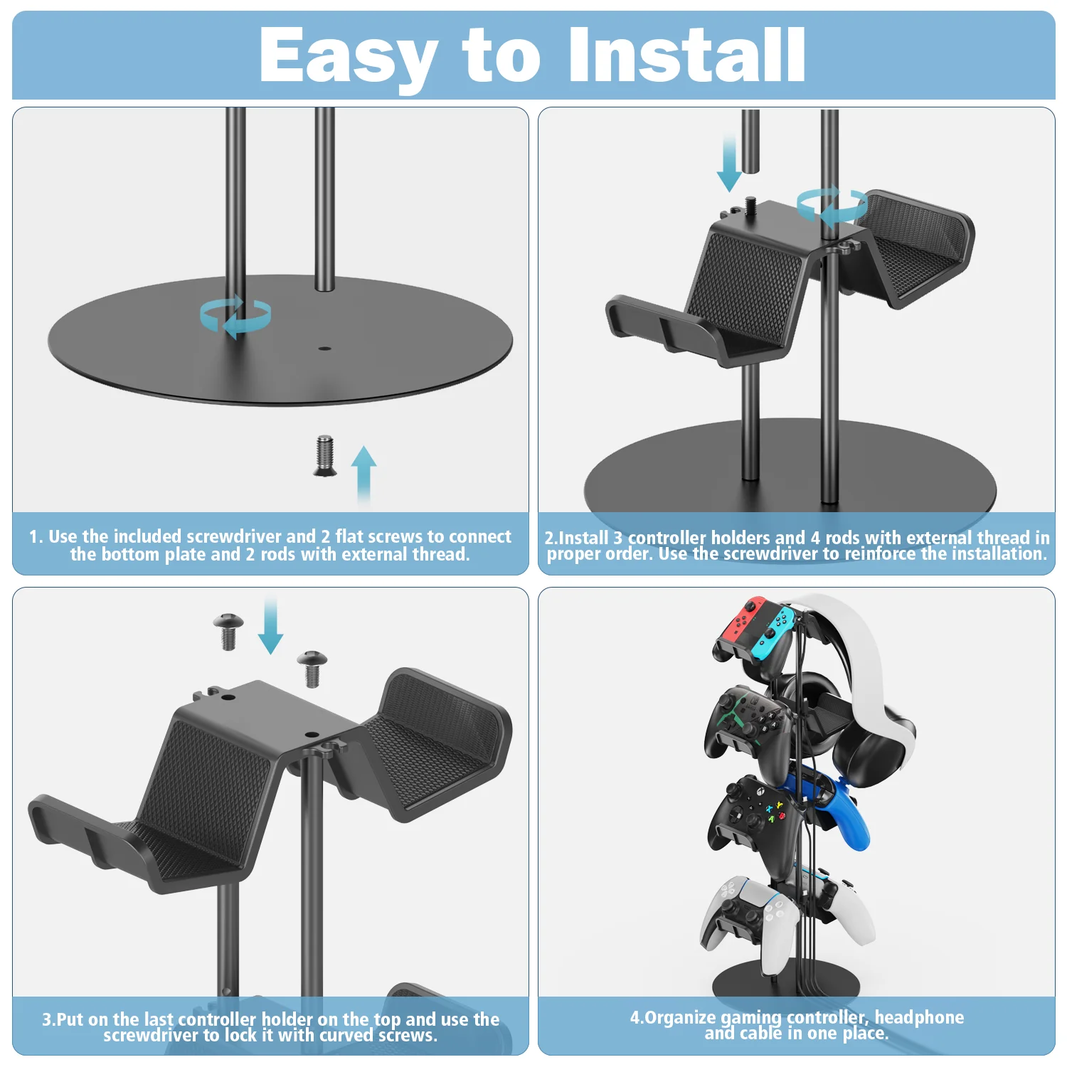 Imagem -03 - Suporte do Controlador Universal com Organizador de Cabos Suporte de Fone de Ouvido e Montagem de Mesa Camadas Controlador de Pacotes