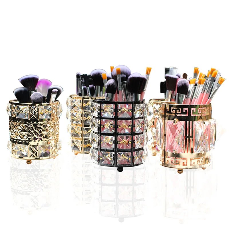 Europe Metal Makeup Brush Storage Holder Test Tube Eyebrow Pencil Organizer Bead Crystal Jar Jewelry Diamond Cosmetic Box lw037