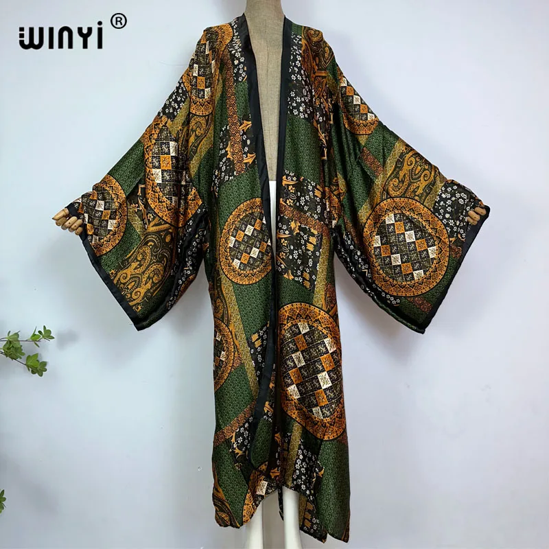 

WINYI summer Africa fashion print Women Cardigan maxi Long Dress elegant Party Boho Maxi beach Holiday Cover Up Kimonos kaftan