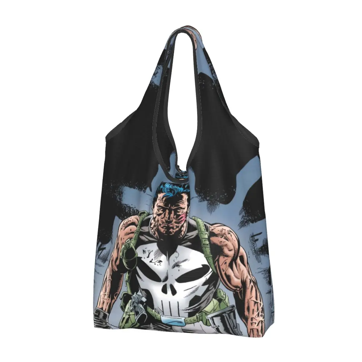 Custom Recycling Punisher Skeleton Skull Shopping Bag Women Tote Bag Portable Grocery Shopper Bags