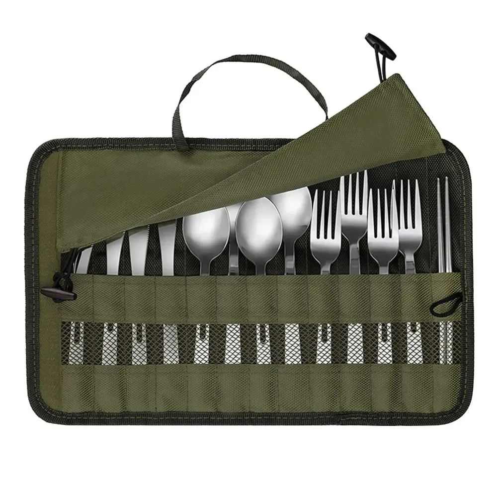 Tragbare Rollbare Aufbewahrungstasche für Outdoor-Camping, Besteck-Aufbewahrungstasche, Wasserfester Koffer für Gabeln, Löffel, Essstäbchen – Detail 2
