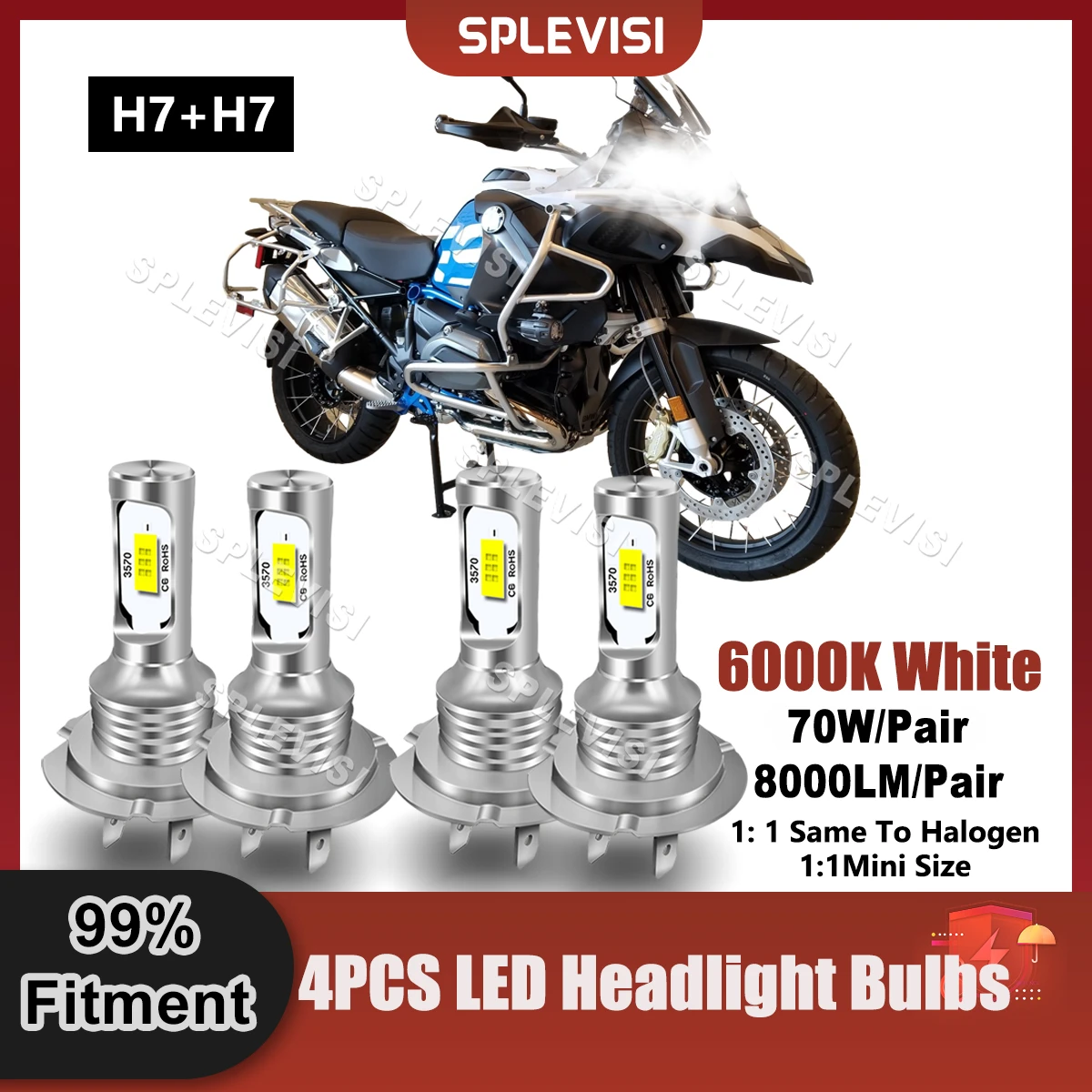 

2Pair H7 LED Headlight Compatible For BMW R1200GS 2004 2005 2006 2007 2008 2009 2010 2011 2012 2013 2014 2015 2016 2017 2018