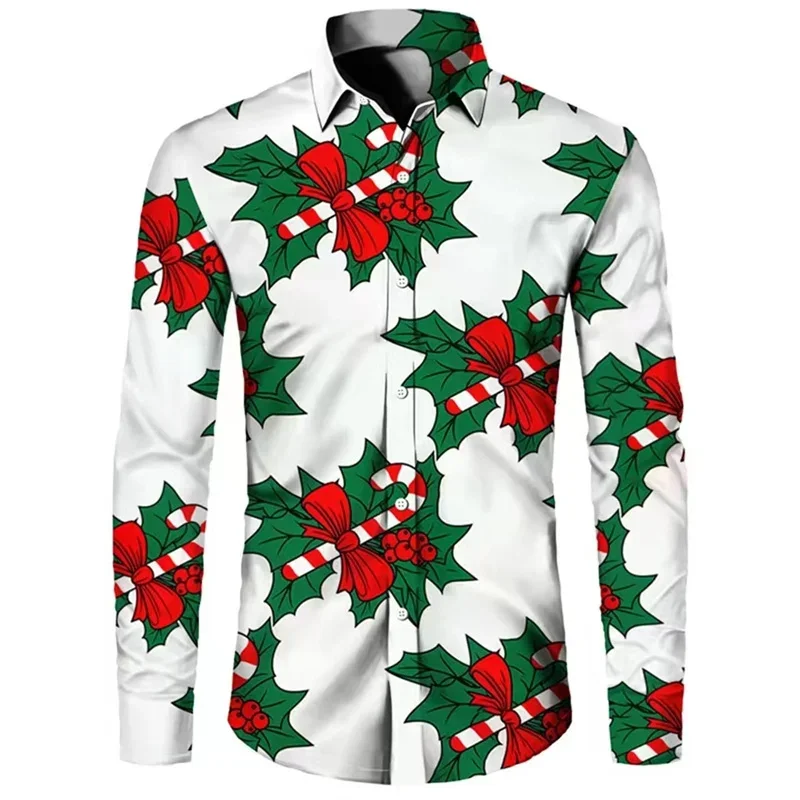 Stylish Shirt Christmas New Style Designer Design 2024 Christmas Snowman Party Men\'s Tops Shirt Lapel Button Christmas Tops