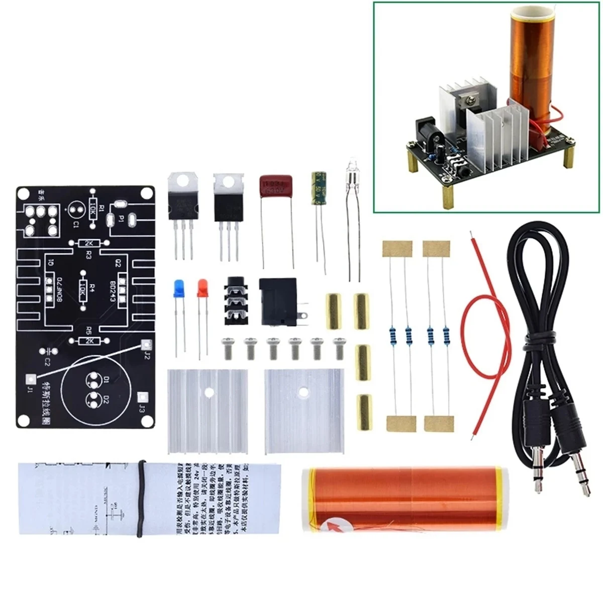 Mini Tesla Coil Kit DIY Parts 15W with Audio Cable Plasma Horn Speaker DIY Kits