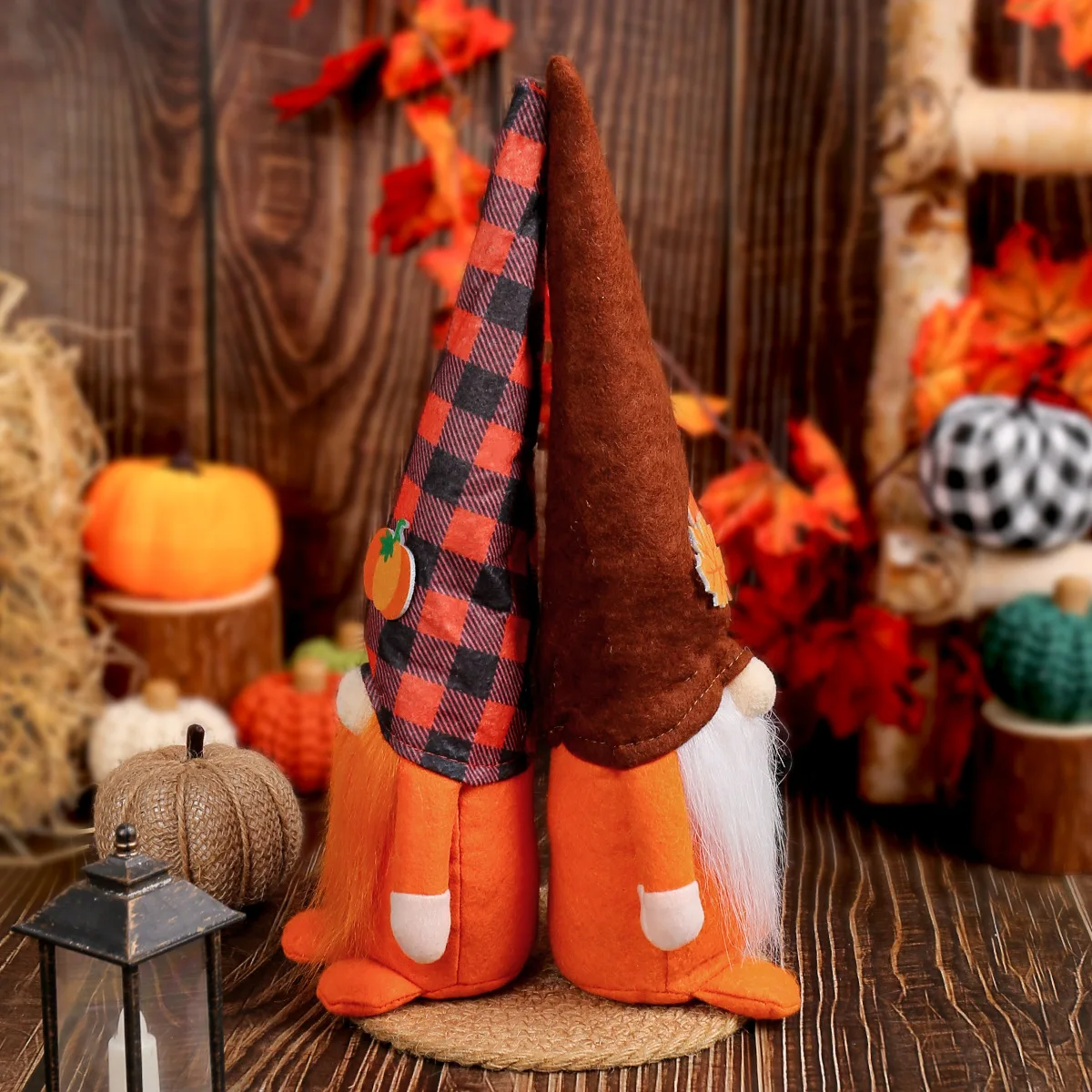 Harvest Festival Thanksgiving Faceless Old Man Rudolph Standing Figure Maple Plaid Pumpkin Hat Doll Long Beard Plush Decoration