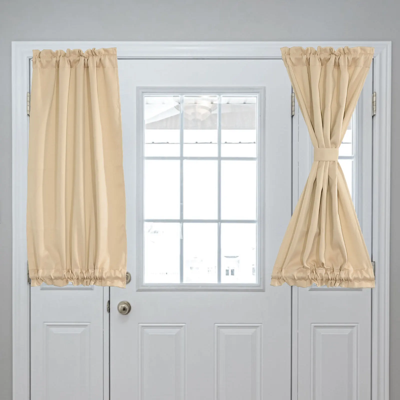 Blackout Door Curtains, French Side Door Window Curtain for Privacy, Rod Pocket Door Curtain Tie Up Shade for Window 1 Panel
