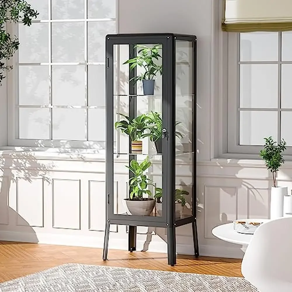 خزانة عرض زجاجية قابلة للتعديل مصباح ليد قابل للقفل خزائن التحف عرض حالة غرفة المعيشة تخزين الرف خزانة مشروبات المطبخ