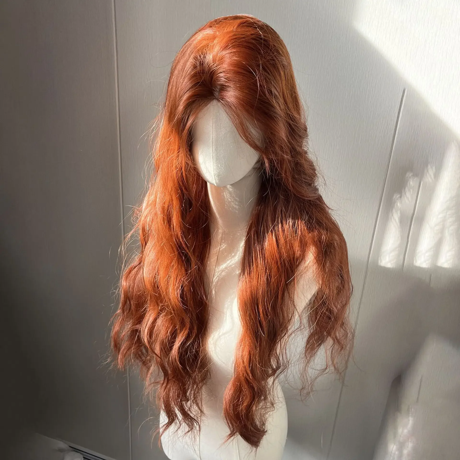 

2025 Wig Female Forehead Lace Dirty Orange Cute Versatile Atmosphere Lolita Wig JK Sweet Full Headgear Female