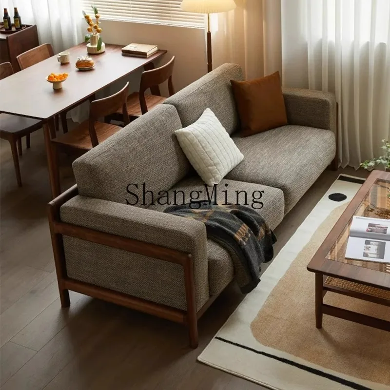 

ZHB New Chinese Modern Simple Small Apartment Zen Furniture Black Walnut Solid Wood Fabric Sofa