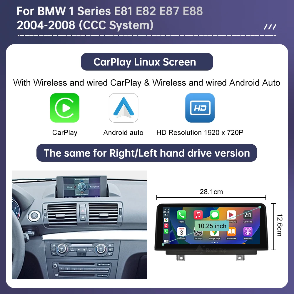 Draadloze CarPlay Android Auto Multimedia Scherm Voor BMW 1-serie E81 E82 E87 E88 CCC CIC Systeem Touch Display Autoradio
