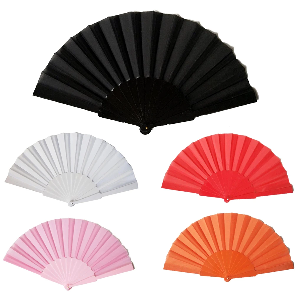Abanico de mano plegable de plástico, accesorio de Color sólido para danza china, Taichi, ejercicio matutino, adornos para el hogar