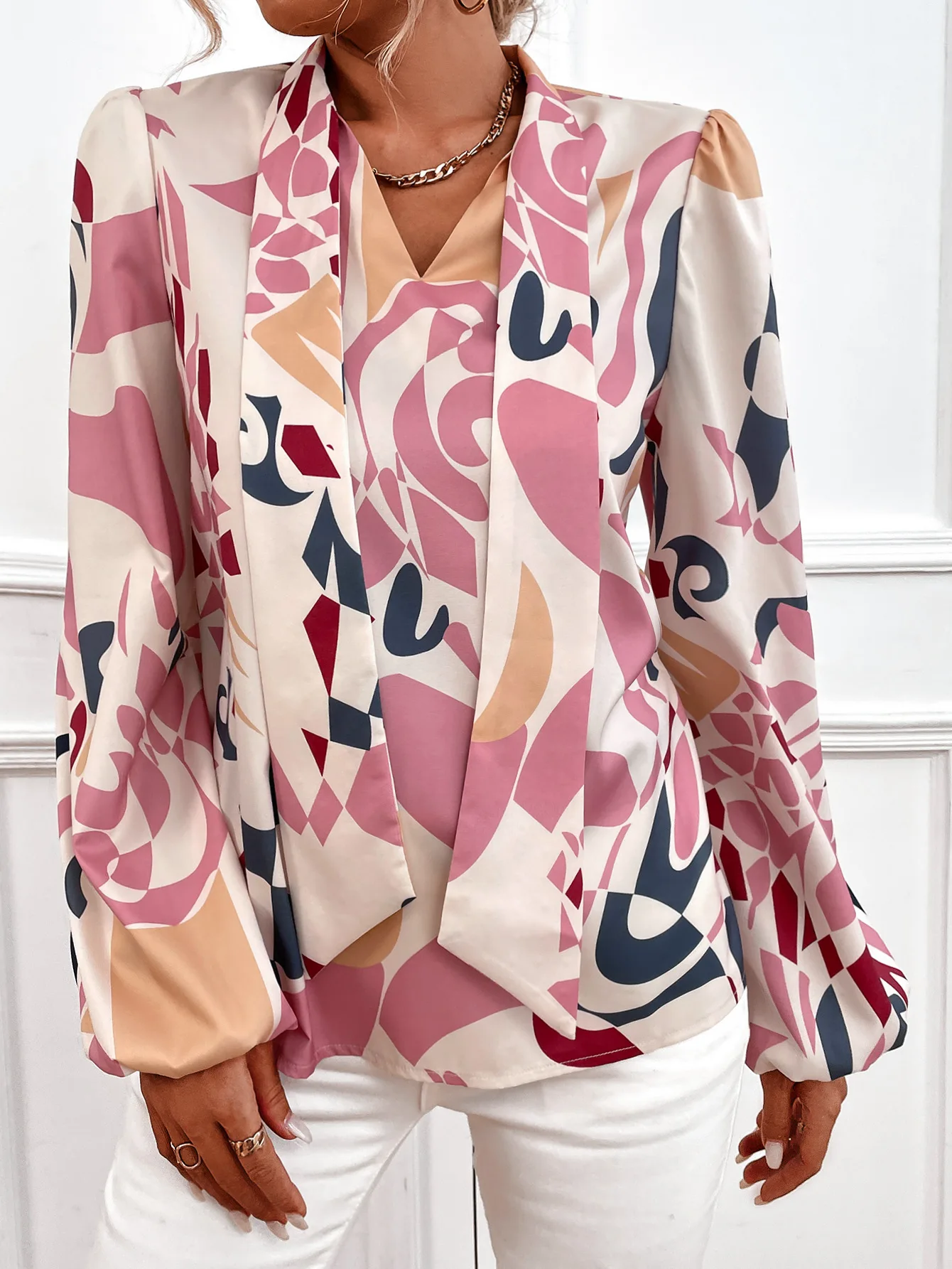 Lente Chiffon Blouse Lange Mouw Vrouwen Shirts Dames Kantoor Strikje Pak Shirt Bloemen Gedrukt Blouse Femle Retro Chemise Femme