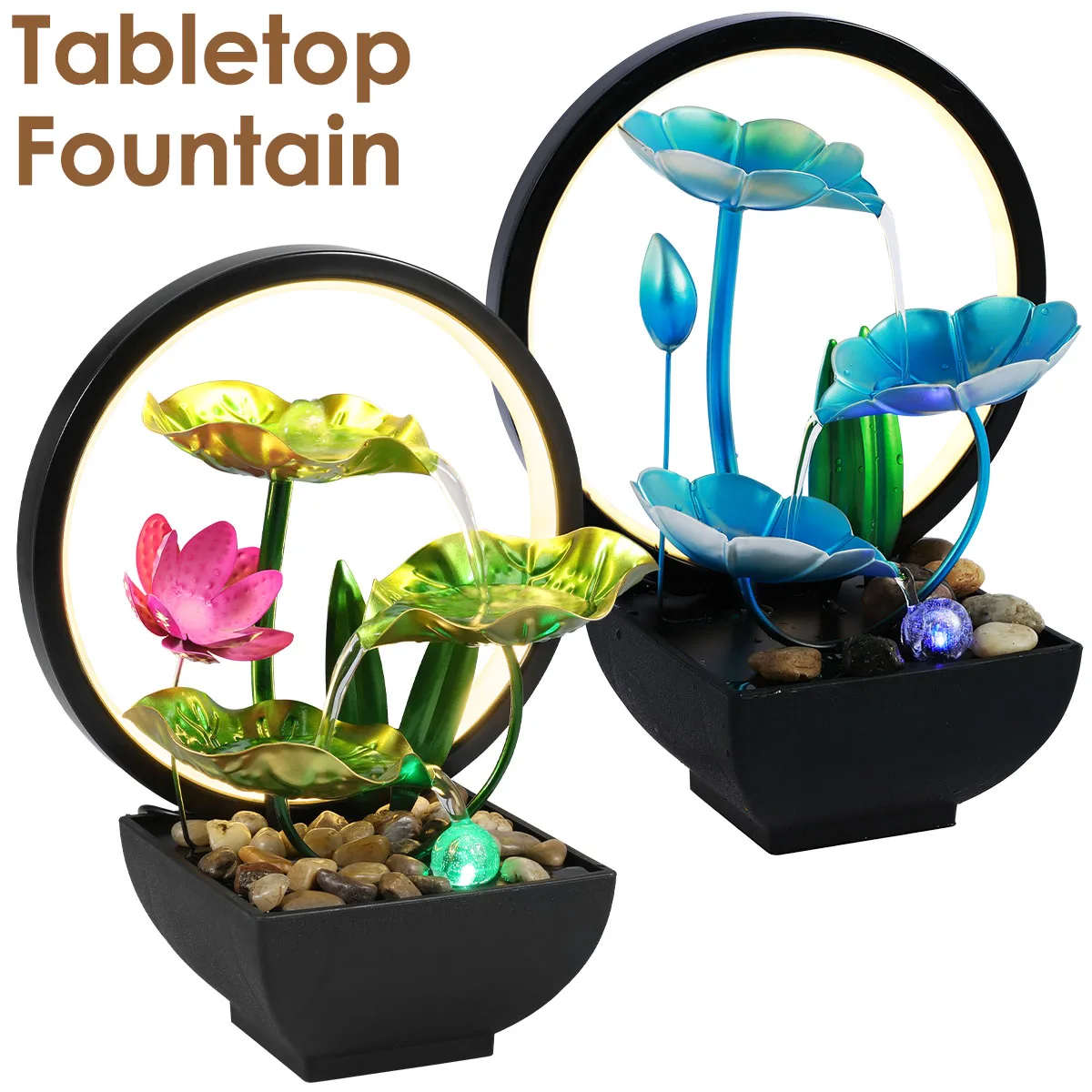 Fontaine de table à piles/fontaine d'eau alimentée par USB, décoration de fontaine de méditation Zen, ornement de fontaine de Relaxation sonore