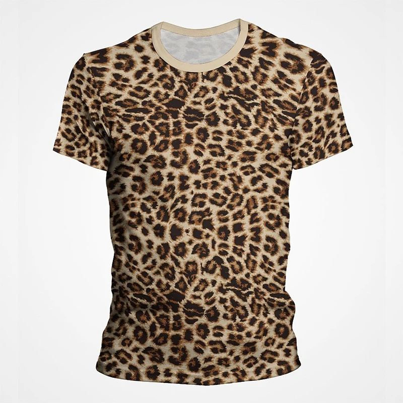 

Модная футболка с леопардовым принтом и текстурой, летняя повседневная футболка с коротким рукавом в стиле поп-хип-хоп, уличная одежда, футболка, одежда