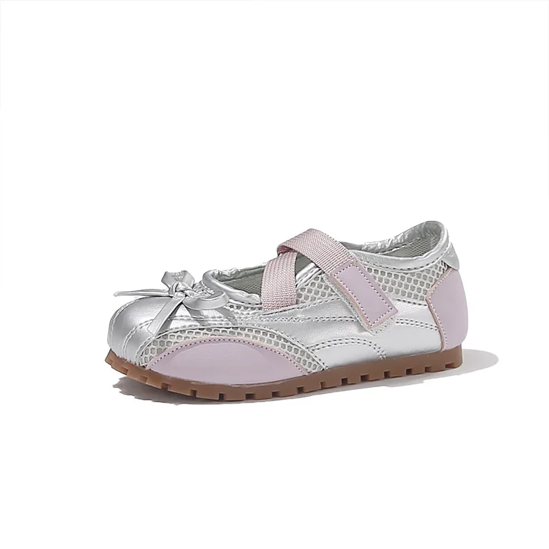 Girls Mesh Mary Jane Sneakers Kids Breathable Mesh & Satin Bow Decor Casual Flats Adjustable Elastic Strap Summer  Sandals
