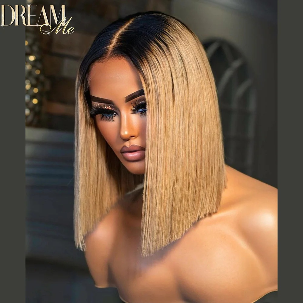 Ombre Straight Bob Lace Closure Wig, Human Hair Wear and Go Short, Blonde agaçante, Pré-plumé, Invisible, 13x4, 5x5, HD