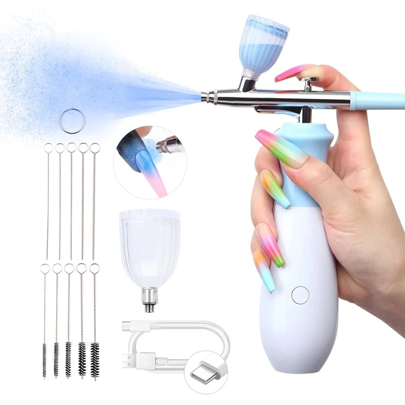 

AA21-25 PSI Airbrush Rechargeable Nail Machine 3 High-Pressure Modes Cordless Airbrush Kit For Nails Art With Cleaning Tools