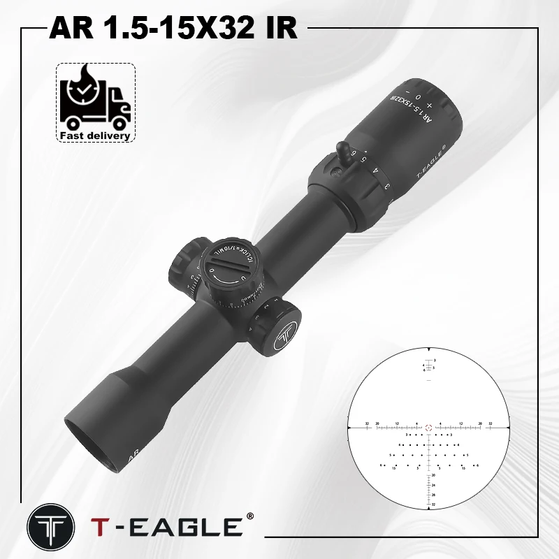 T-EAGLE AR-IR Compact Optical Sight Tactical Riflescope for Hunting, Reticle, Illuminated Optics, Airgun, Airsoft, 1.5-15x32