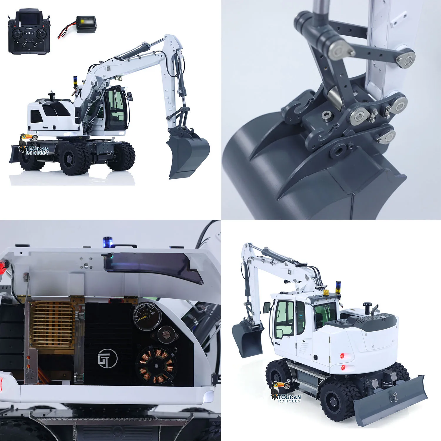914 RC Hydraulic Wheeled Excavator 1/14 7CH Valve Digger 2WD/4WD Remote Control Engineering Vehicle RTR Axle Lock PL18EV Lite