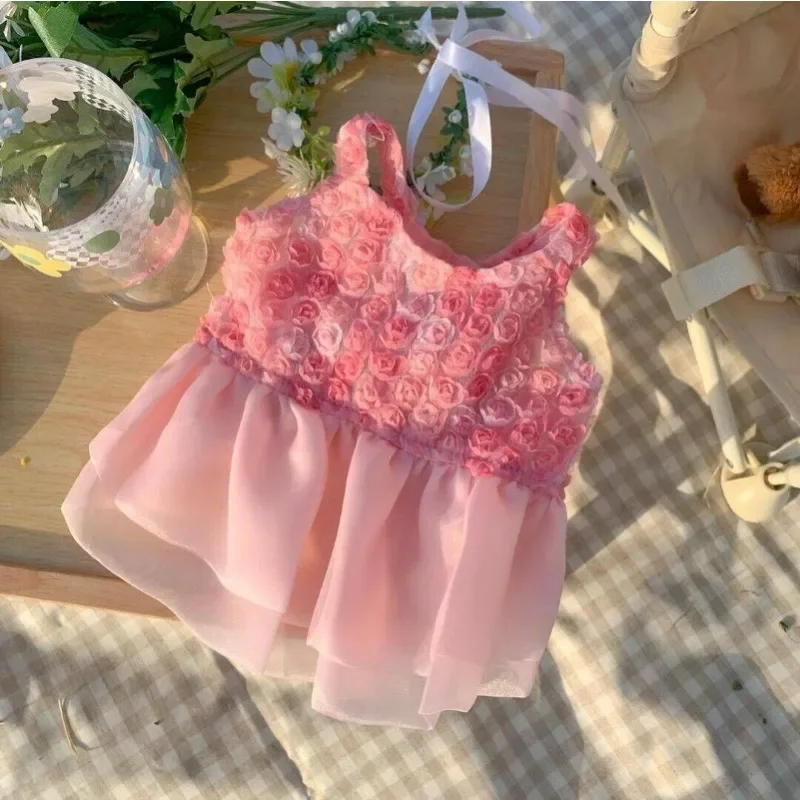 Spring Summer Dog Dress Puppy Cat Clothes Pet Rose Wedding Dress Pet Skirt for Small Medium Dogs Pomerbi Bear Dog Cat Skirt