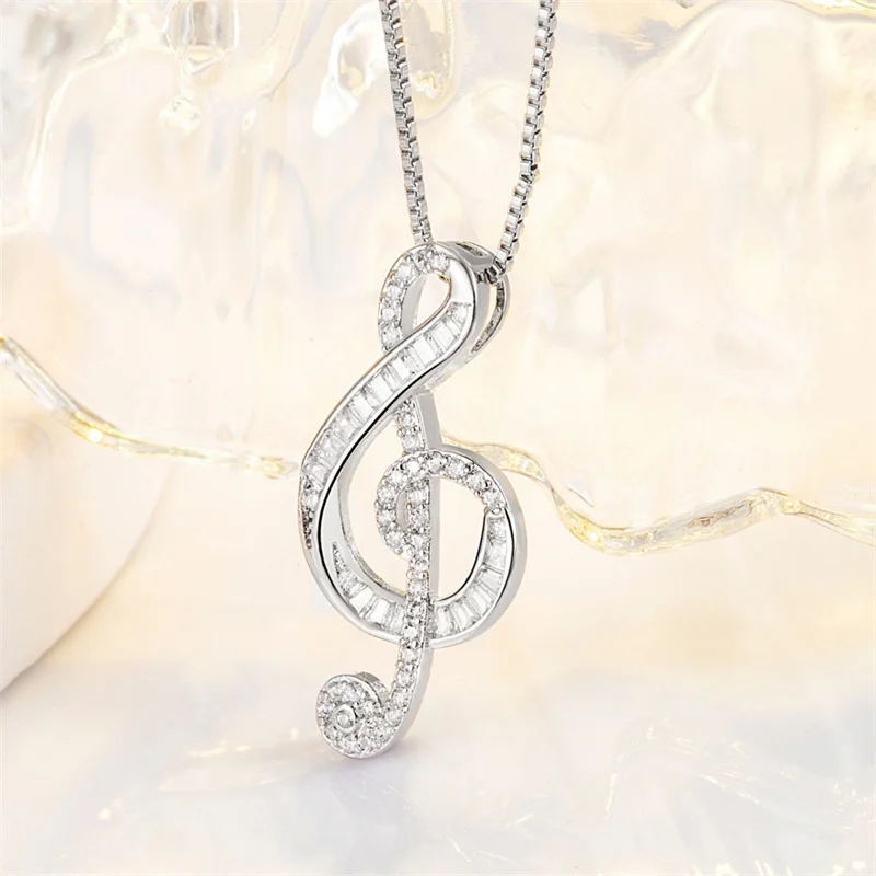 Classic Crystal Music Note Pendant For Girfriend Birthday Gift Trendy Silver 925 Clavicle Chain Necklace For Lady Summer Jewelry