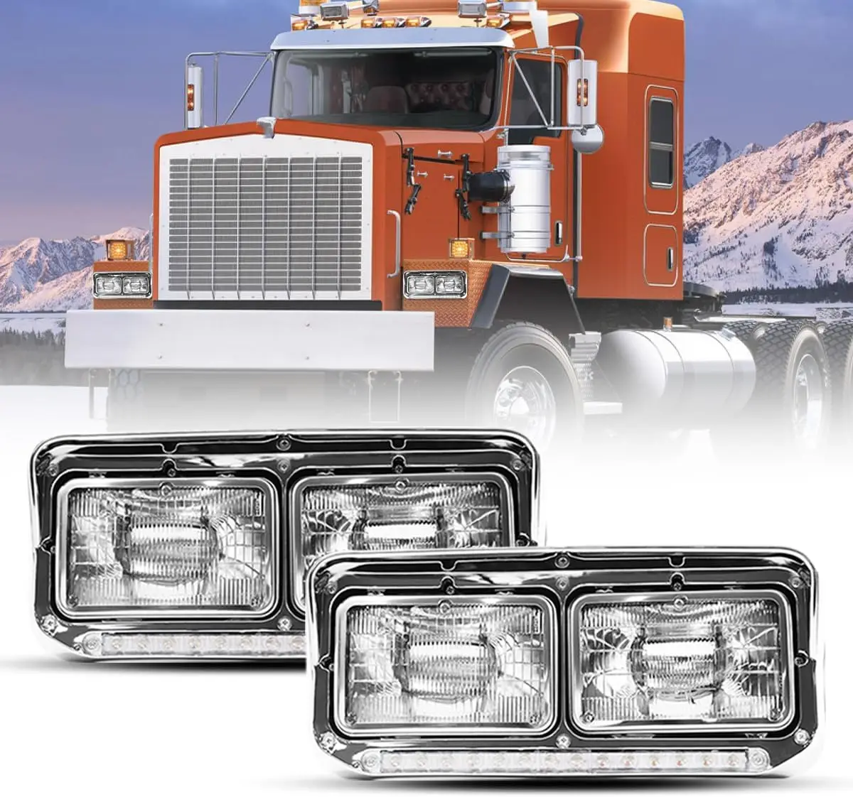 LED Headlight Assembly with DRL, DOT Certified, OE Replacement - Compatible with Select Semi Trucks (1984-2020), Includes All Bu