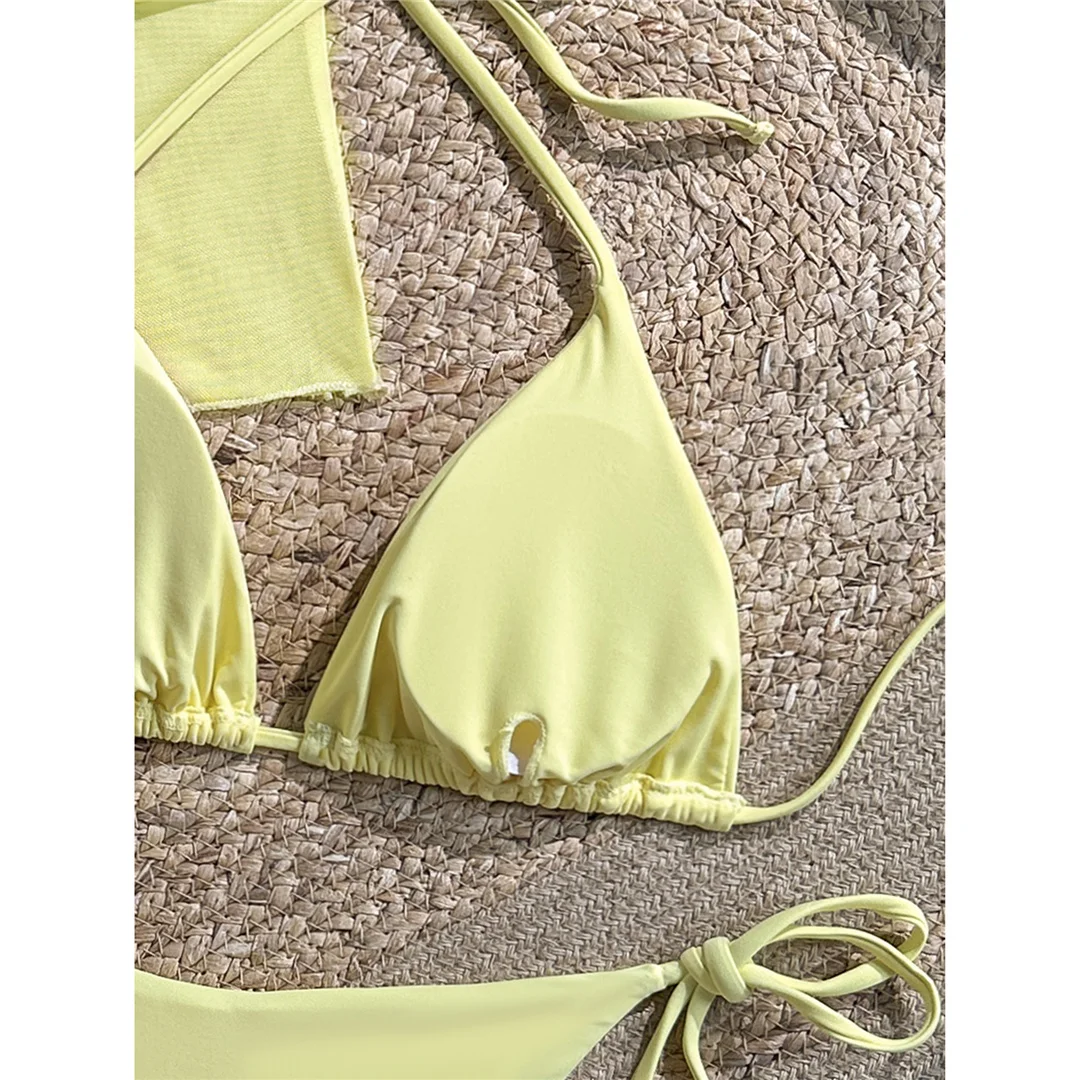 Neuer bedruckter Bikini mit Weste und Neckholder, Damen-Badeanzug, dreiteiliges Bikini-Set, gepolsterter Badeanzug, Badebekleidung, Schwimmanzug V8309 – Detail 14