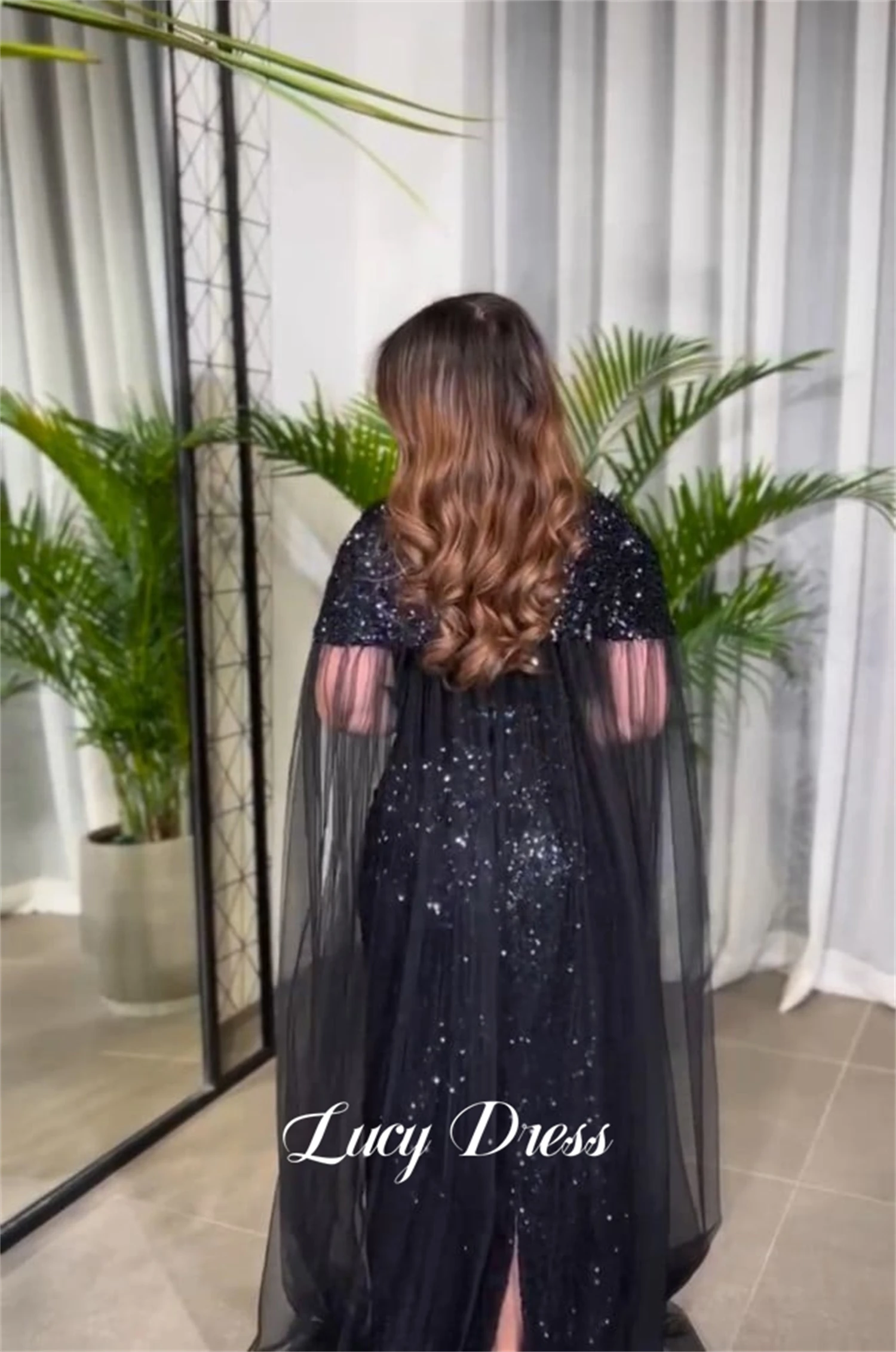 Evening Dress Shawl Grace Black Eid Al-fitr Shiny Mesh Luxurious Gala Dresses Prom Sharon Happy Elegant Women Long Customized