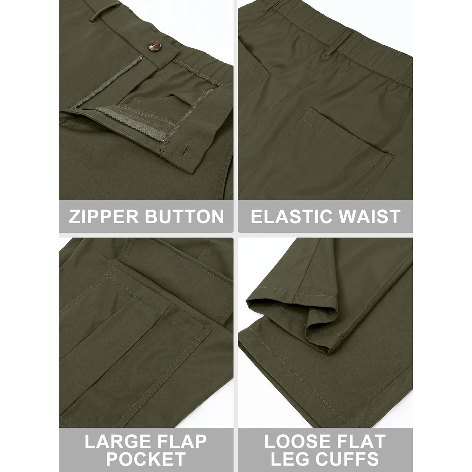 

Men's Spring Casual Cargo Pants Solid Color Multi Pockets Wide Leg Beach Trousers