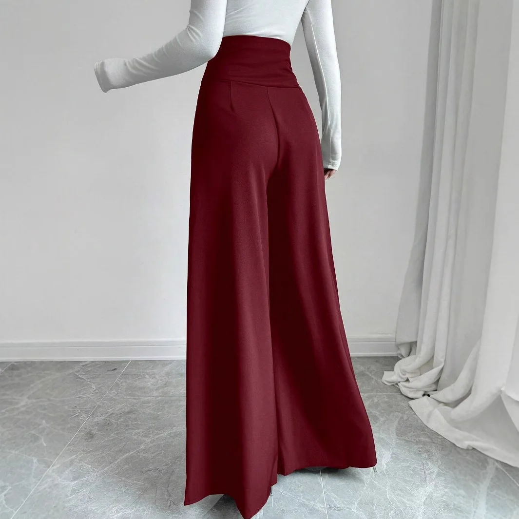 Women's Fashionable and Elegant Solid Color Wide-Leg Pants for Spring and Autumn  High Waisted Pants Office Commuting Trousers