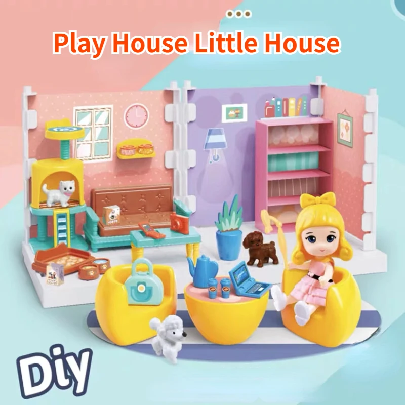 

DIY Assembled Children's Dollhouse Girl Villa Bedroom Dining Room Kitchen Bathroom Model Play House Simulation Toy Gift