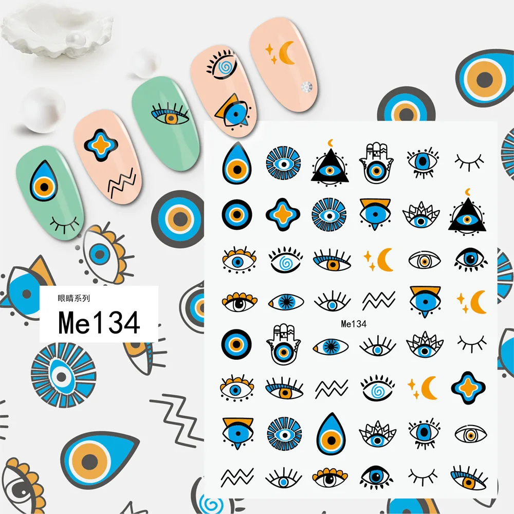 1PCS Turkish Blue Evil Eye Nail Art Sticker Self-Adhesive 3D Colorful Charms DIY Abstract Line Sliders Decorations Nail Decals