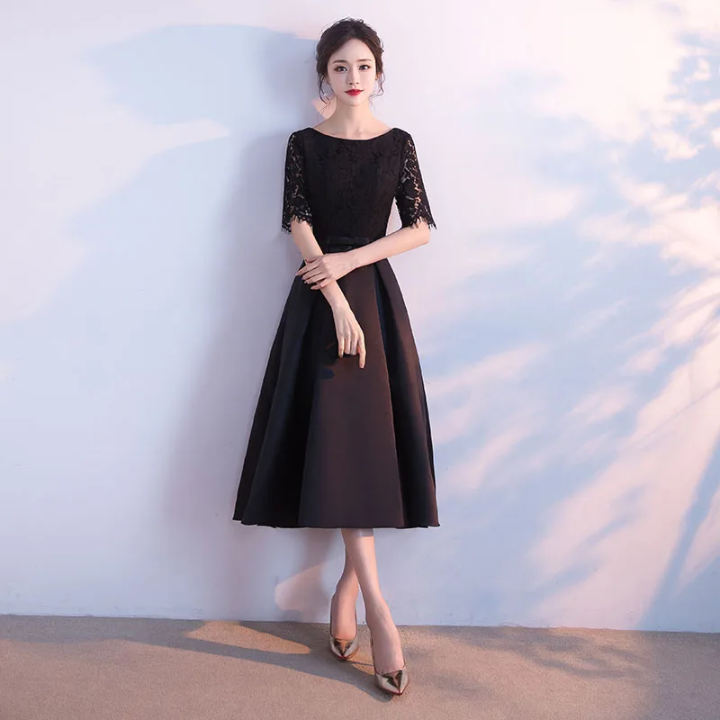 

DongCMY Party Formal Short Elegant Evening Prom Dress New 2025 Black Color Lace Ankle-Length Women Dresses