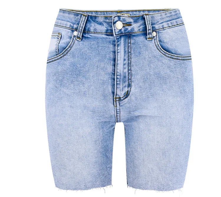 Jeans Shorts Women Vintage Short Pants High Waist Distressed Washed Pockets Straight Trousers Streetwear Knee Length Denims