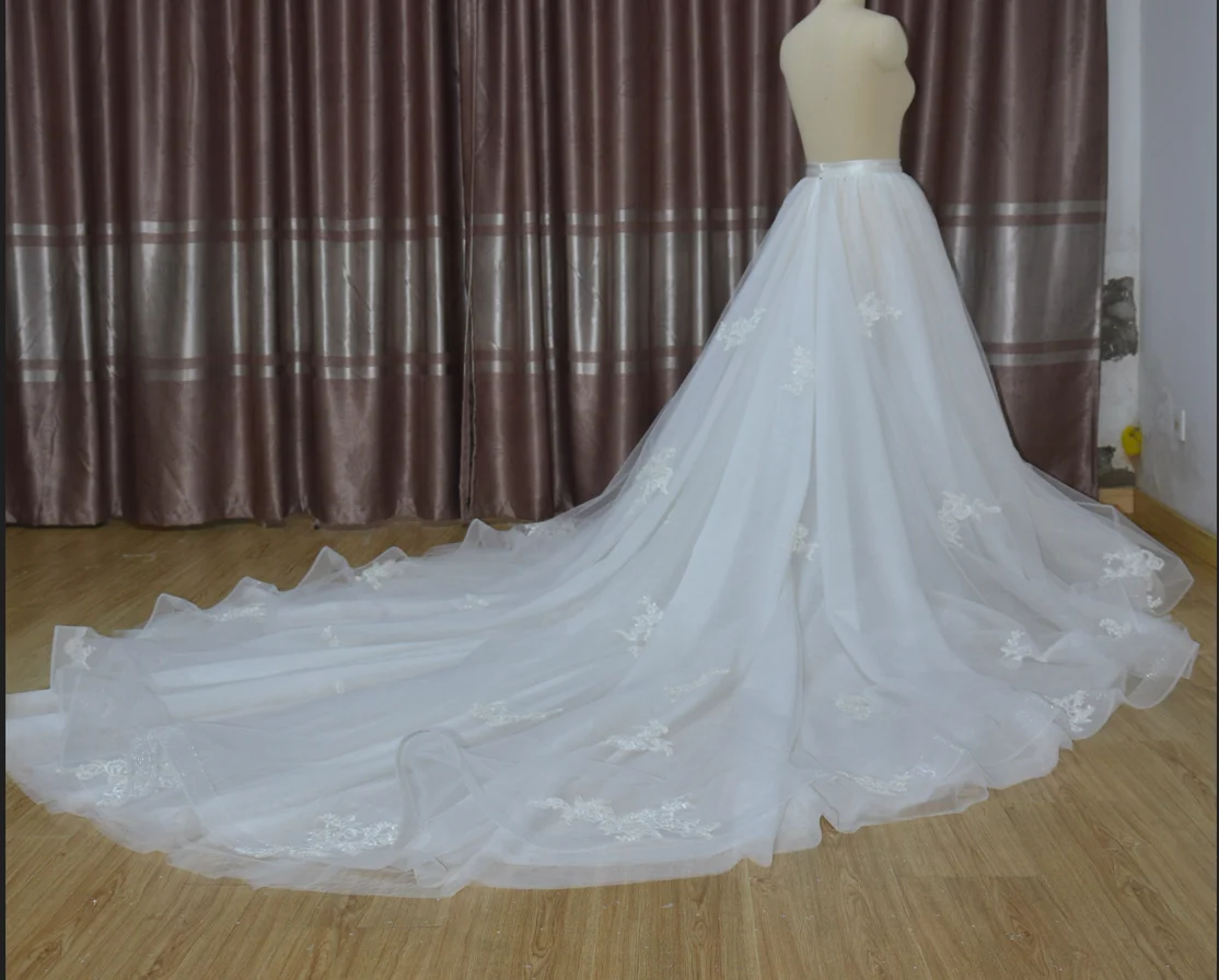 

NEW Women Bridal Gowns Detachable train Custom made removable Skirt lace applique wedding skirt custom size