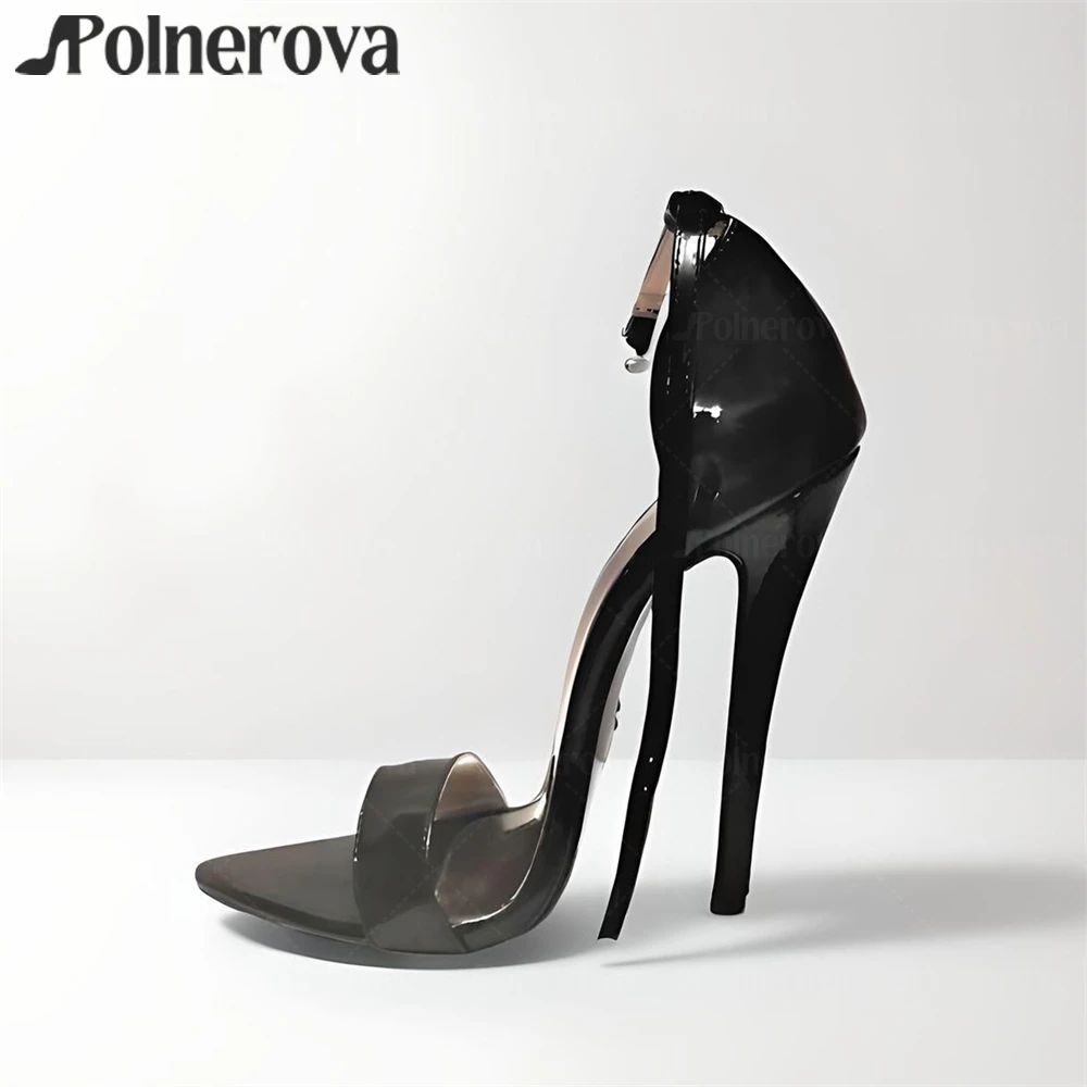 16cm Black Red Patent Leather Sandals Ankle Buckle Pointed Toe Stilettos Sexy Fashion Style Designer Handmade Women's High Heels