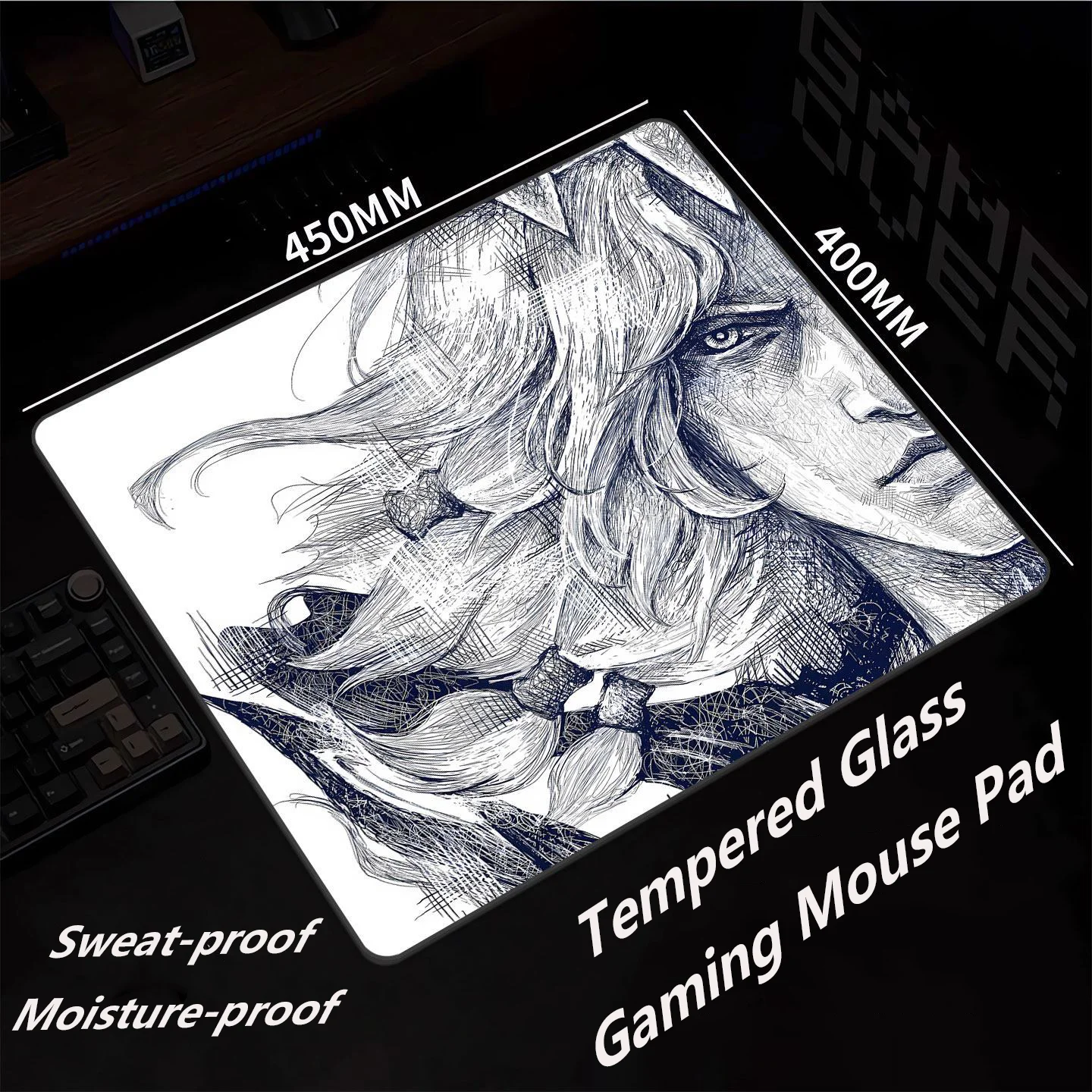 

Anime Sketch Face Esports Photovoltaic Glass Mouse Pad Tempered Upgrade Smooth FPS Game & Office Specific Pc Laptop Desk Mat
