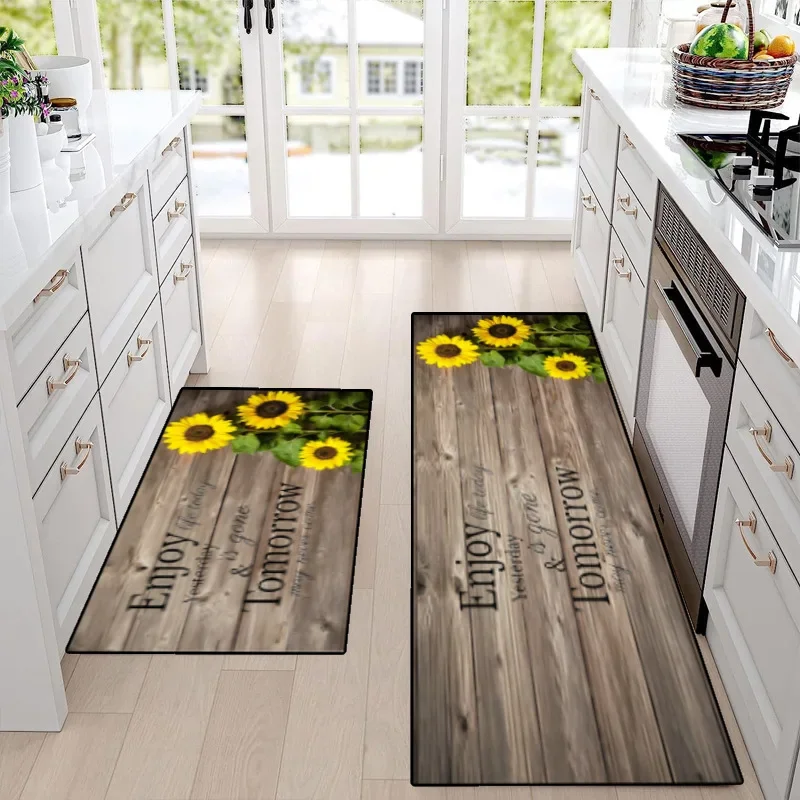 

Sunflower Print Kitchen Mat Farmhouse Laundry Carpet for Living Room Decor Lounge Area Nonslip Floor Mat Entrance Doormat