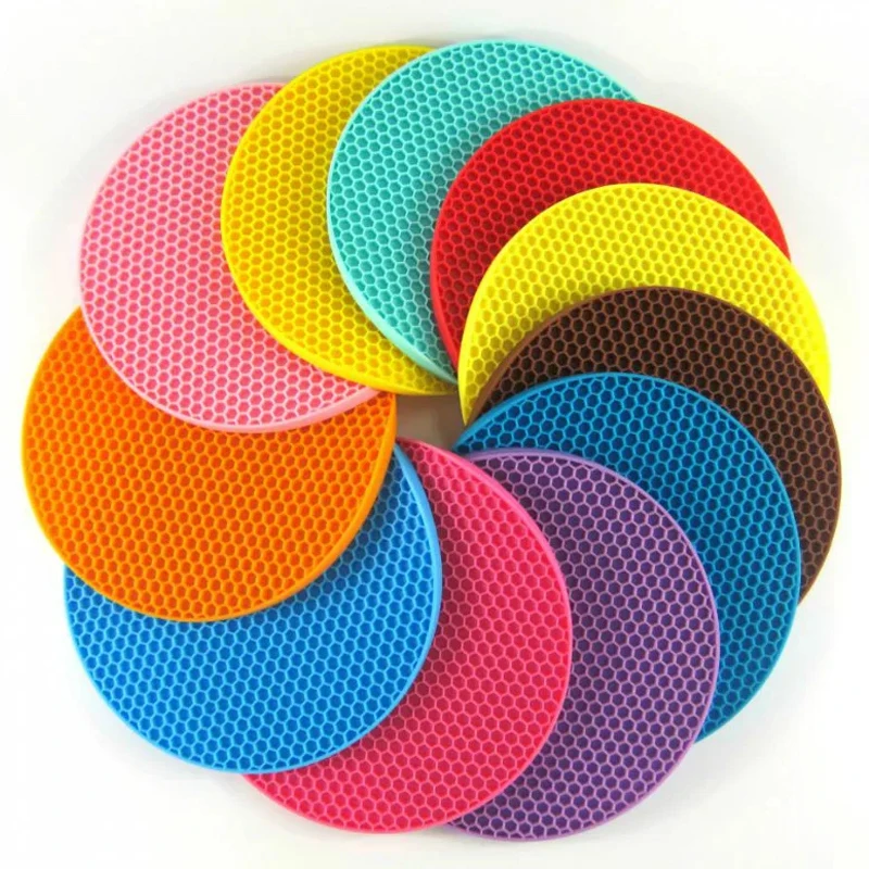 

18cm Candy Color Waterproof Silicone Anti slip Heat Resistant Mat Round Cup Coaster Cushion Placemat Pot Holder Kitchen Tools
