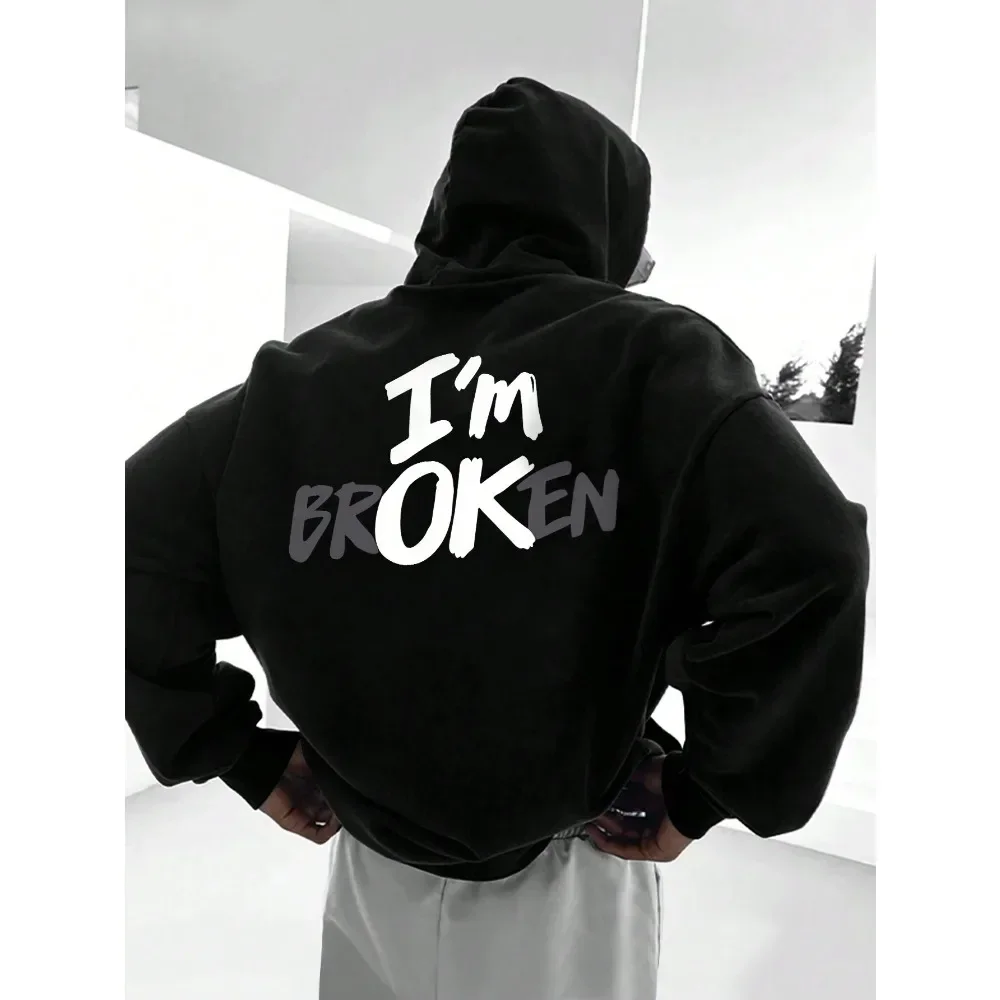 IM OK - سويت شيرت رجالي بقلنسوة ملابس رياضية كبيرة الحجم للرجال مع مطبوعات جرافيك من Deadpool Hip Hop Y2K مجموعة جديدة لعام 2025