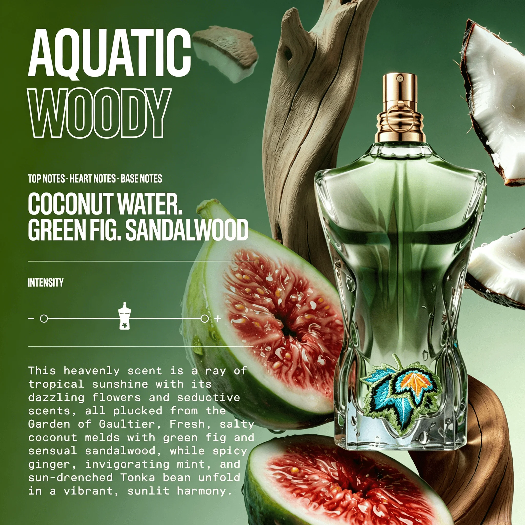 Jean Paul Gaultier Le Beau Paradise Garden Eau De Parfum für Männer, langanhaltendes, frisches, holziges, aquatisches Herrenparfüm mit Kokoswasser, grüner Feige und Sandelholz - Designer-Duftspray – Detail 4