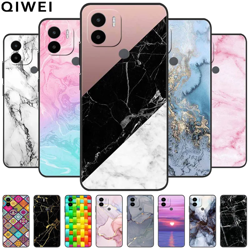 For Redmi A2 Plus Case A2+ Black Bumper Silicone TPU Soft Capa for Xiaomi Redmi A1 Plus A 1 2 A2Plus Phone Cover Marble Printing