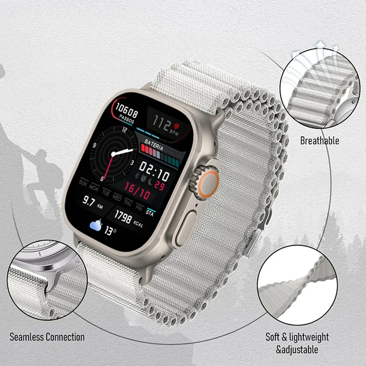 Nylon Alpine Strap for Apple Watch Band 46mm Ultra 2 49mm 45mm 44mm 42mm Wrist Bracelet For IWatch Series 10 9 7 8 6 5 4 Correa image 4