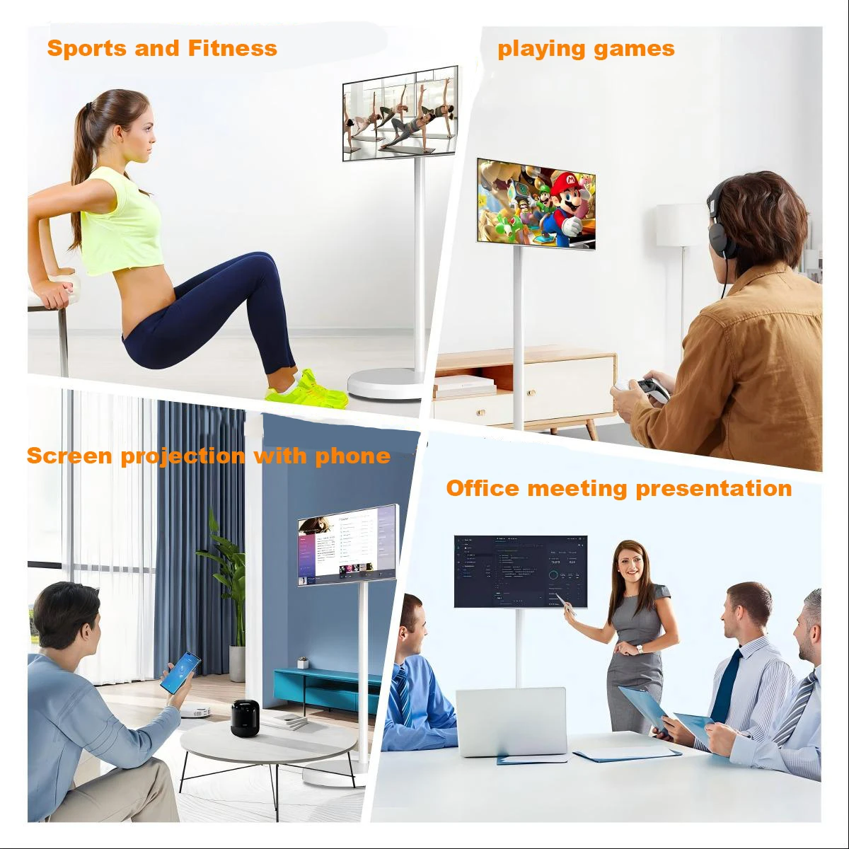 21.5 Inch Smart Tablet Tv on Wheels Portable Digital Signage Display Rotatable Touch Screen  Monitor Android 15 Smart Television