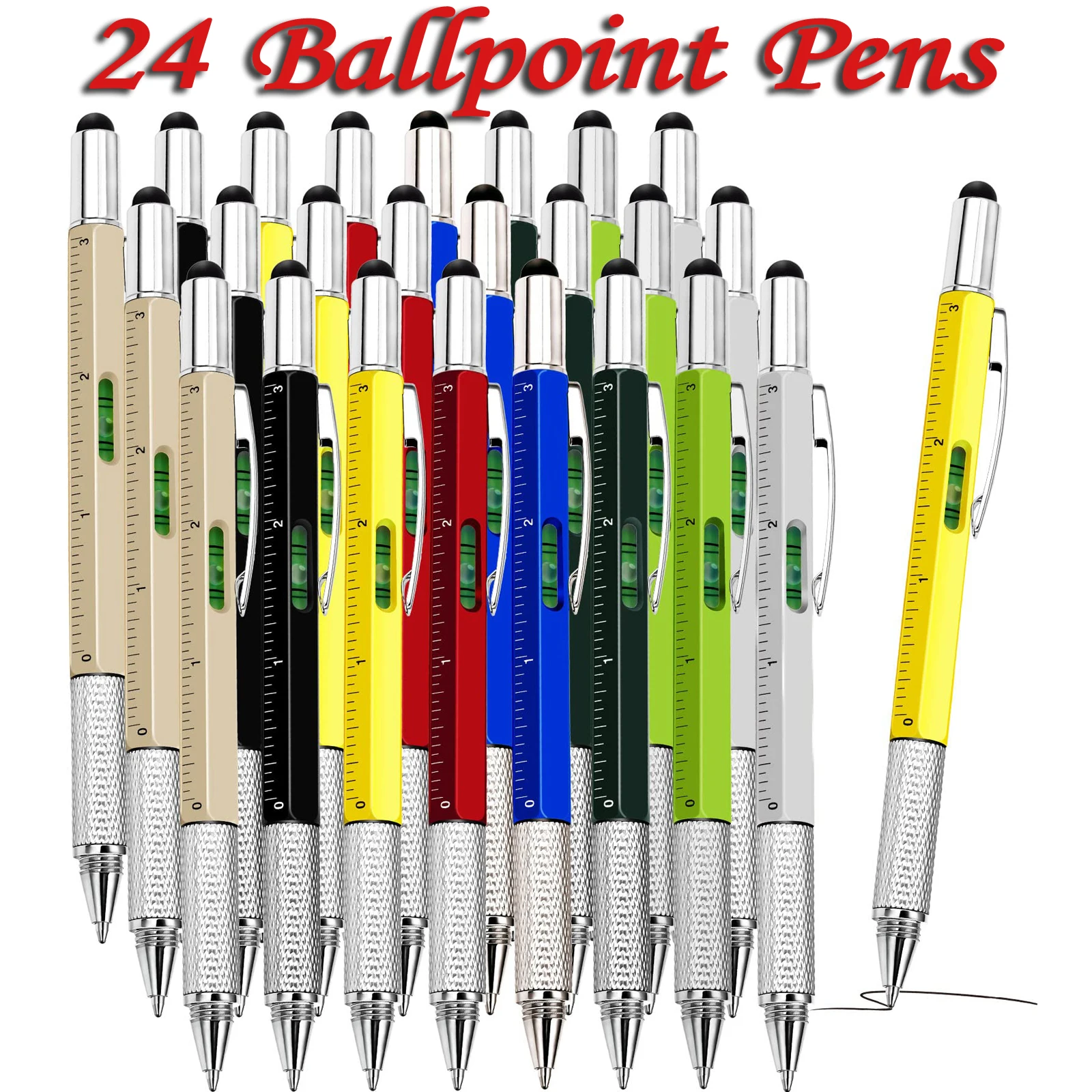 

24Pcs 6 in1 Multifunction Ballpoint Pen with Handheld Tool Measure Technical Ruler Screwdriver Touch Screen Stylus Spirit Level