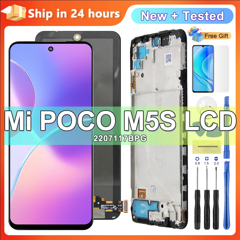 Poco M5s Display Screen Assembly, for Xiaomi Poco M5s 2207117BPG Lcd Display + Touch Screen Digitizer with Frame Replacement