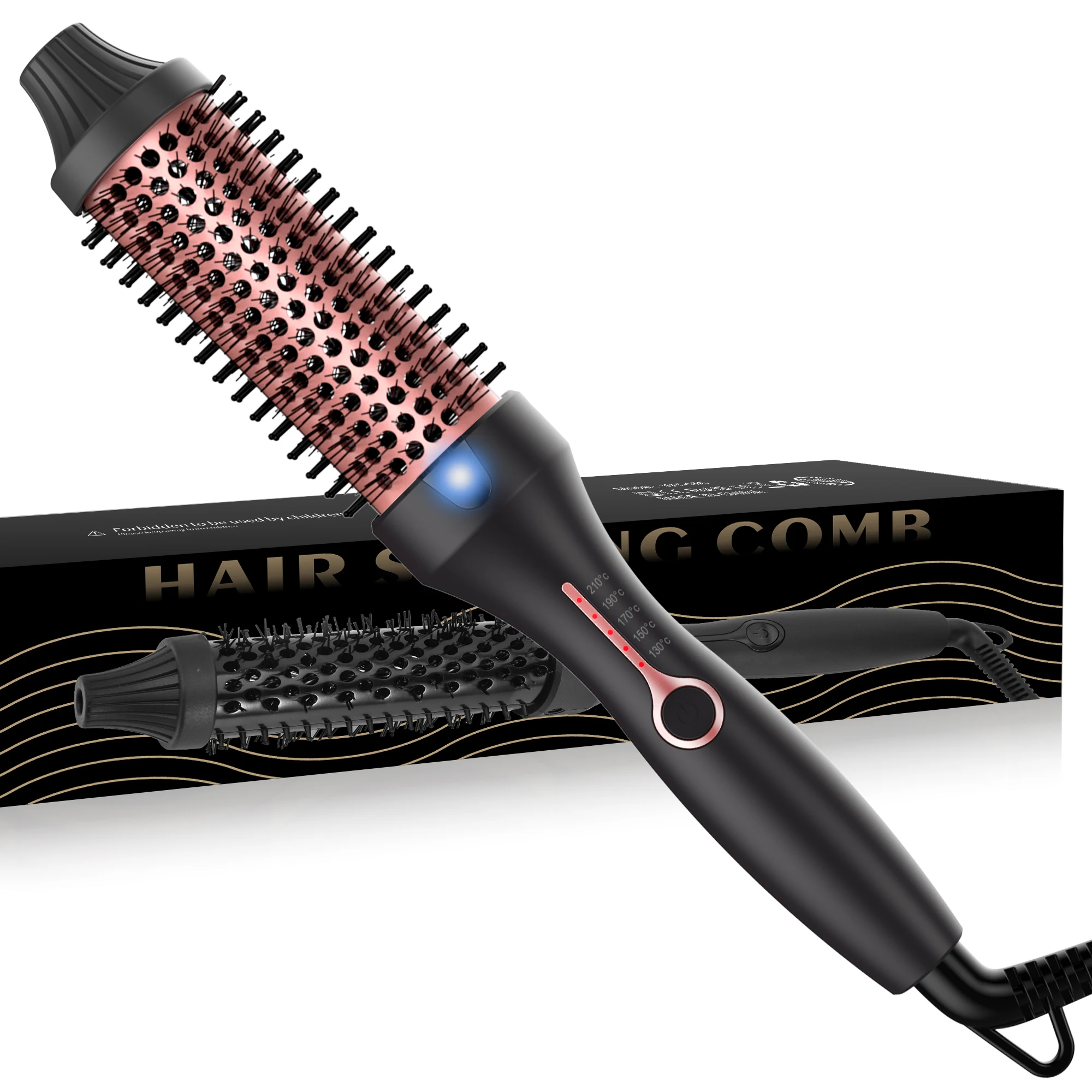 Curling Iron Brush Double PTC Heated Thermal Brush Tourmaline Ionic Round Brush Fast Heating 38mm Hair Curler Curling Comb