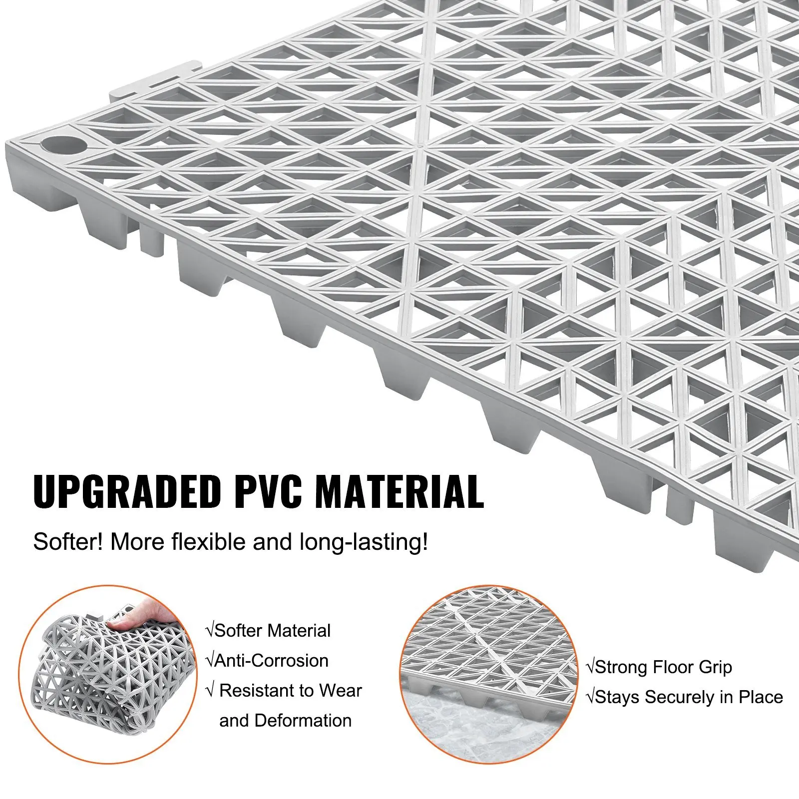 NEW Interlocking Tile 50PCS Gray Drainage Tiles 12" x 12" Splicing Soft PVC Interlocking Drainage Floor Tiles Non-Slip Drai