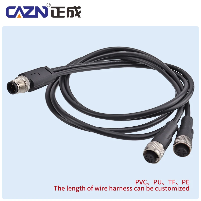 1 to 2 Way M12 Unshielded Splitter Cable Male to Female 2 3 4 5 6 8 12 17 Pin 1/2/5m PVC IP67 Waterproof for Sensor & Automation